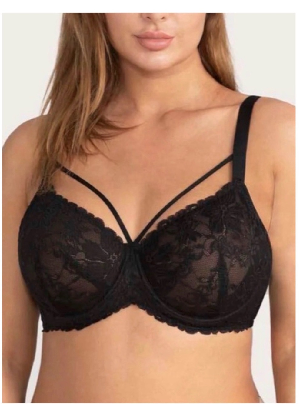 HSIA Pretty In Petals Black Unlined Strappy Lace Bra- Size 44G